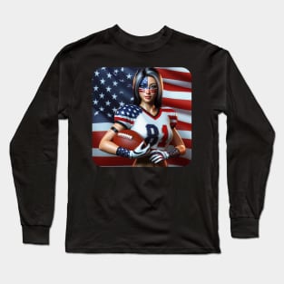 American Woman NFL Football Player #18 Long Sleeve T-Shirt